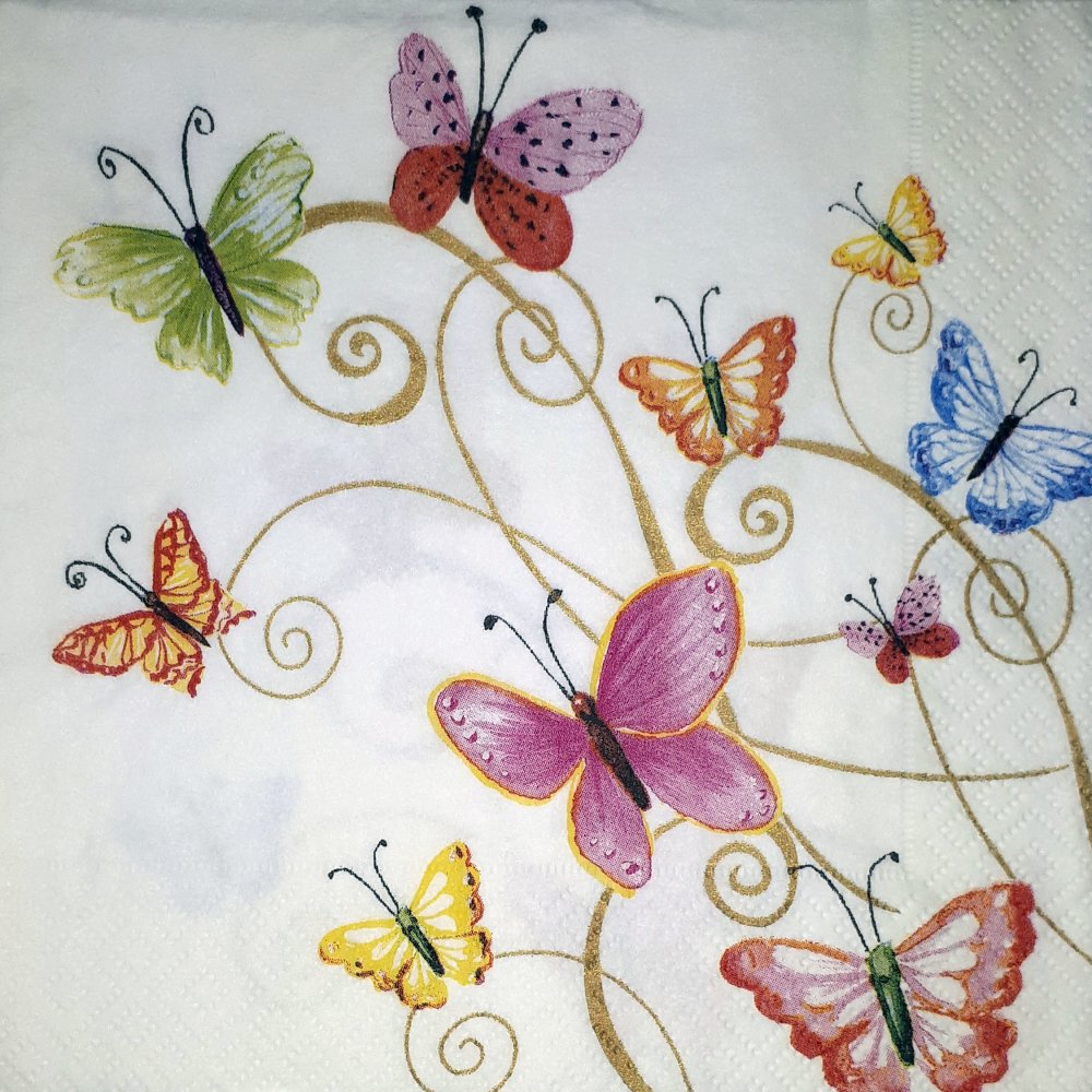 CasaJame Lot de 2/40 serviettes de table 3 plis Motif papillons sur prairie 33 x 33 cm