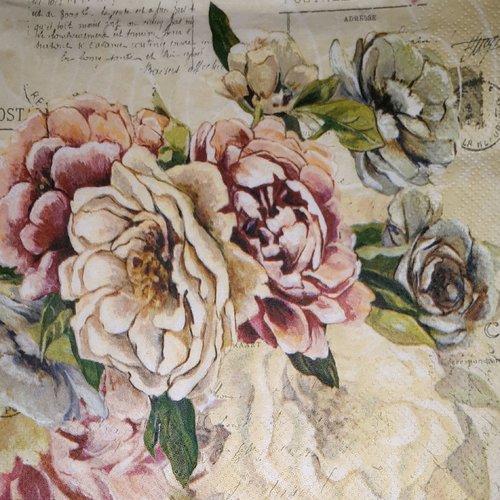 88 "serviette en papier" roses & timbre poste