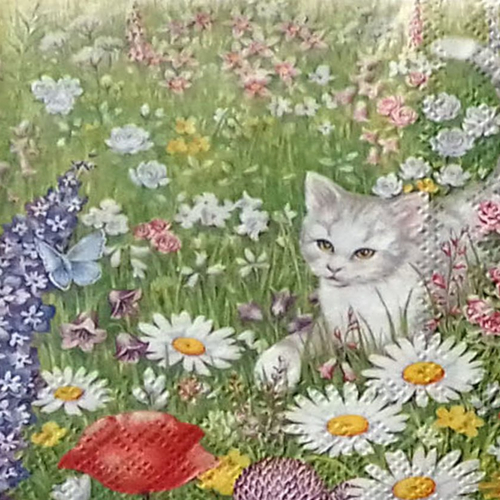 158 "serviette en papier" chaton & fleurs