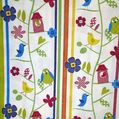 332 "serviette en papier"  fleurs & oiseaux
