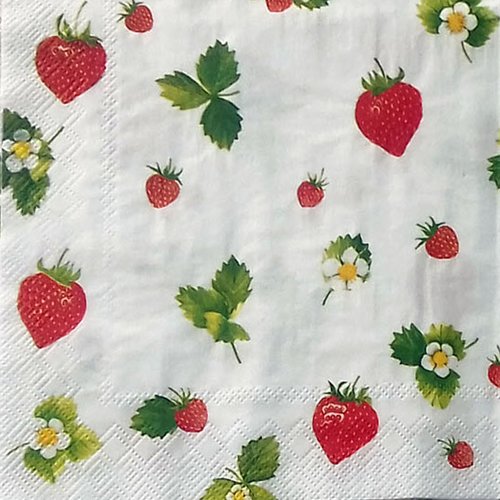 334 "serviette en papier"  fraises & fleurs