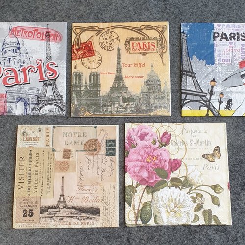 Lot n°05 de 5 serviettes en papier : paris