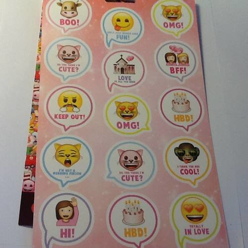 Planche d'autocollants emoji grand format 15 pieces 