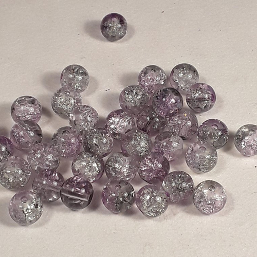 Lot de 20 perles 8 mm en verre craquelés violet clair et gris