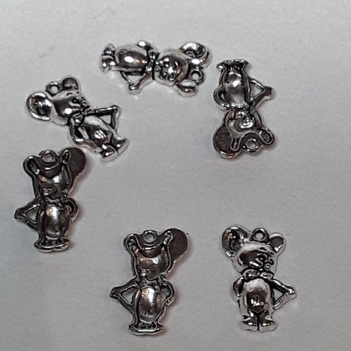 4 breloques souris en métal argenté