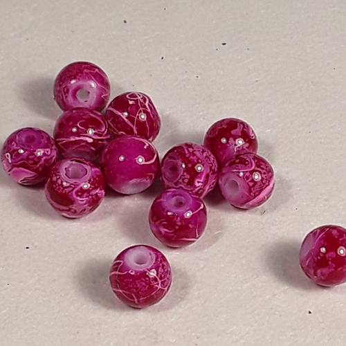 12 perles en verre 8 mm drawbench fushia