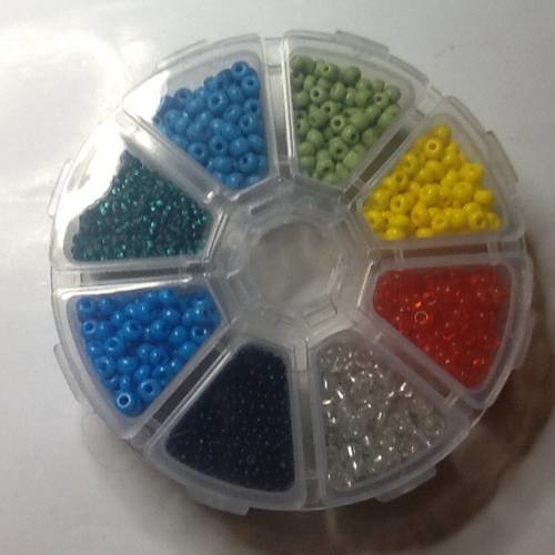 Boîte de 130g de perles rocailles verre coloris assortis