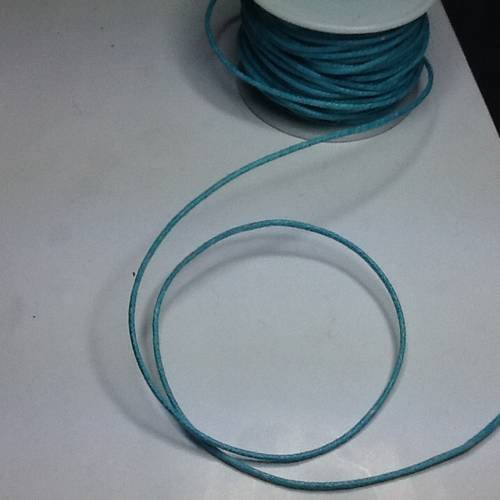 5 metres cordon coton cire bleu turquoise diamètre 1,5 mm