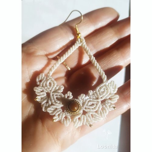 Boucles d'oreilles macramé chandelier oeil de tigre