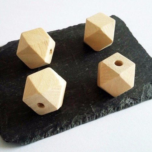 4 perles bois hexagone 16mm