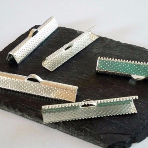 5 fermoirs griffes crimp argentés pour sertir bracelets, colliers 35x8mm