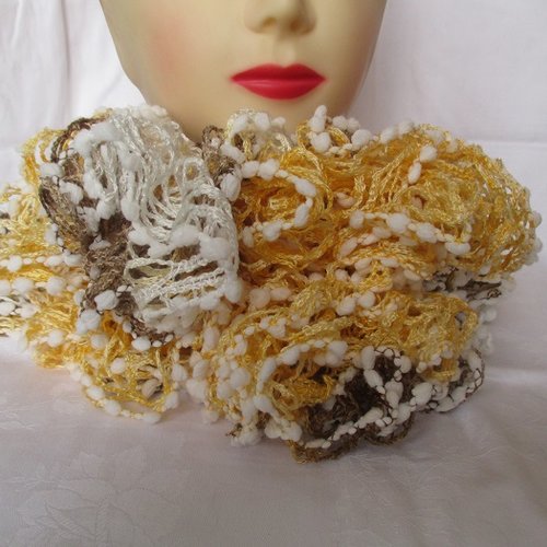 Écharpe femme froufrou jaune et marron