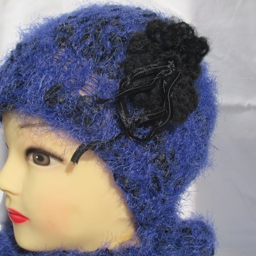 Bonnet tricoté en laine pour femme violet et noir