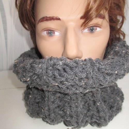 Snood homme laine gris anthracite, snood , tour de cou homme, écharpe tricotée