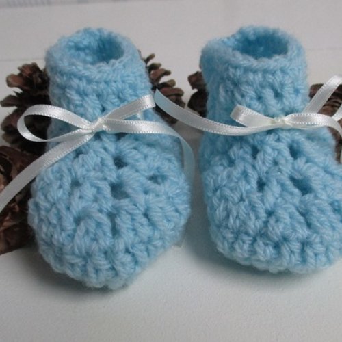 Chaussons bébé en laine bleue 3/ 6 mois