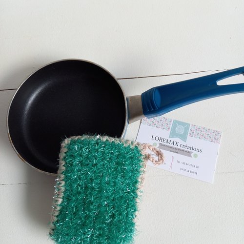 Éponge doublée tawashi vert soutenu, éponge vaisselle lavable et réutilisable,