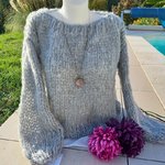 Pull cocooning femme rose pastel tricoté main en grosse laine - Un grand  marché