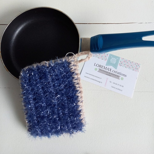 Éponge doublée tawashi vaisselle bleu jean lavable et réutilisable
