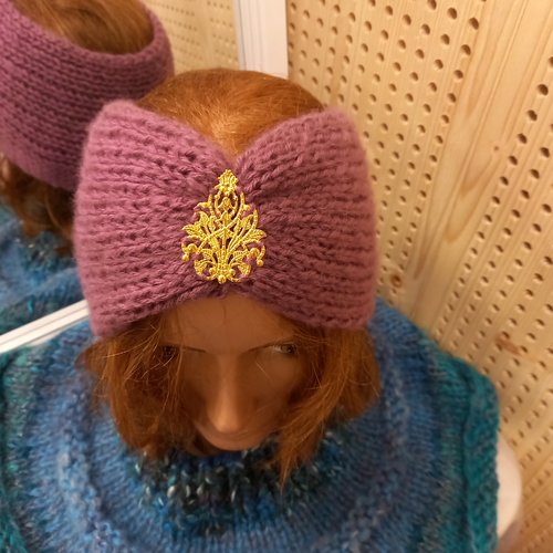 Bandeau femme en laine bordeaux avec strass