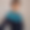 Col femme chauffe épaule bleu vert tricoté en laine