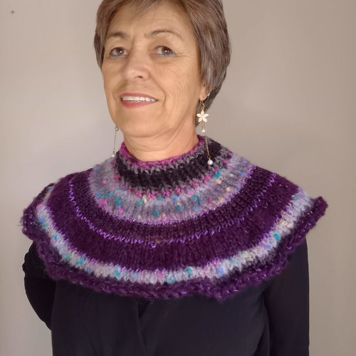 Col femme chauffe épaule violet bordeaux tricoté en laine