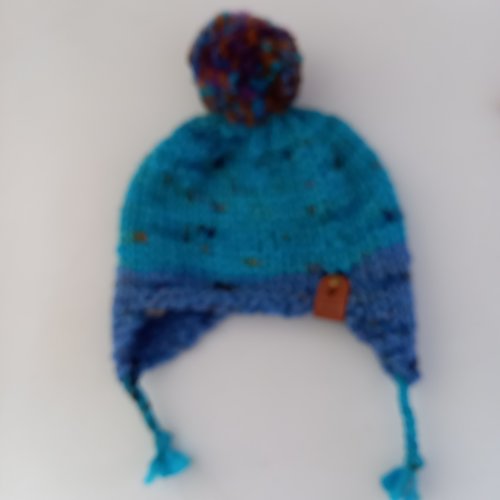 Bonnet enfant laine bleu avec oreilles