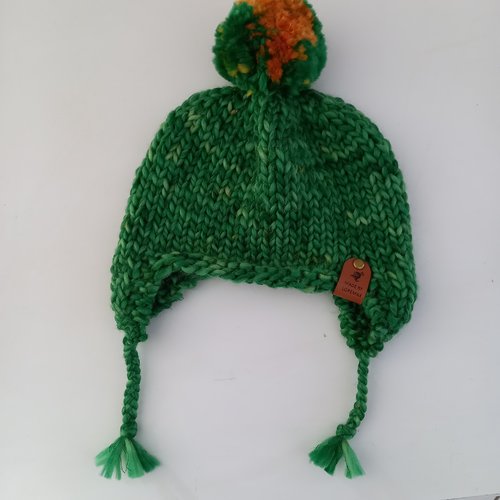Bonnet enfant laine verte avec oreilles