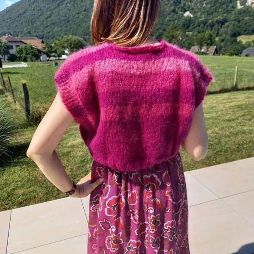 Pull sans manches en laine couleur framboise, taille unique