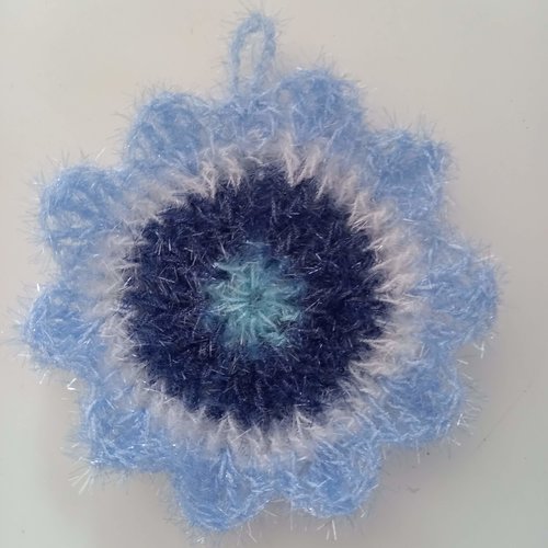 Fleur de douche, éponge de douche ou vaisselle, gratounette, ecoresponsable, éponge bleue