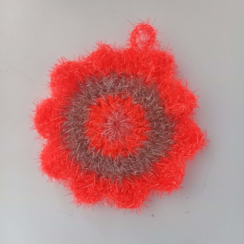 Eponge de douche ou vaisselle, gratounette, ecoresponsable, éponge orange fluo et beige