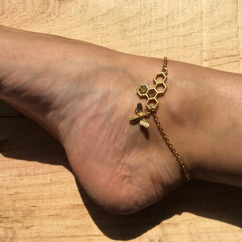 Bracelet de cheville abeille bracelet de pieds ruche bracelet de plage cadeau pour elle anniversaire cadeau de noël