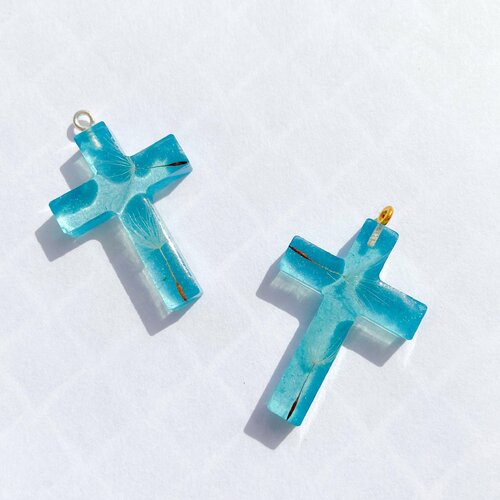 Collier croix bleue avec pissenlit cadeau de fête des pères pour lui