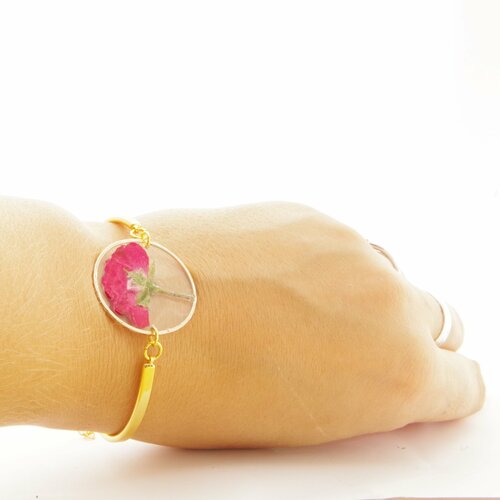 Français  apprenez à prononcer  le bracelet en or rose avec fleur pressée est un cadeau parfait pour ses bijoux en terrarium