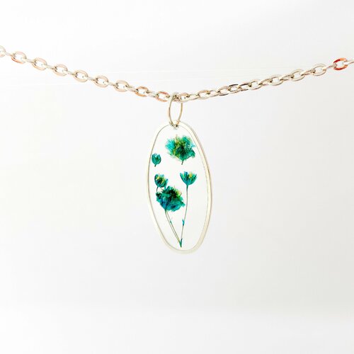 Collier de fleur pressé bleu cadeau de fête des mères pour son vrai collier de résine de bijoux de terrarium de fleur cadeaux uniques pour des femmes