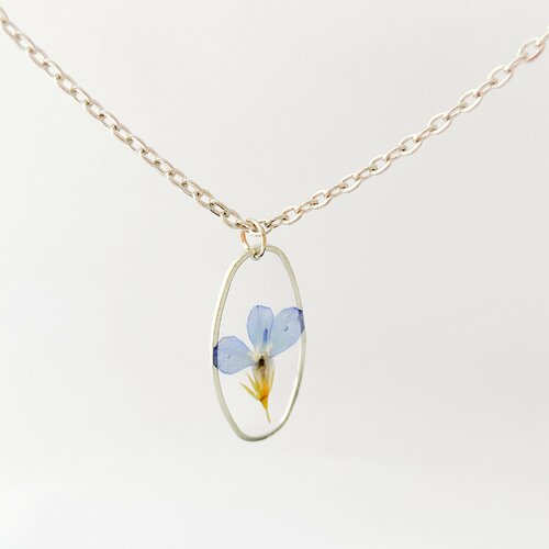 Collier de lobelia séchée cadeau de noël pour elle bijoux en fleur naturelle