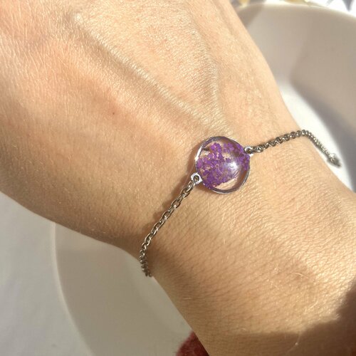 Bracelet de couleur argent avec cadeau de fleur de dentelle de la reine anne violette pour elle