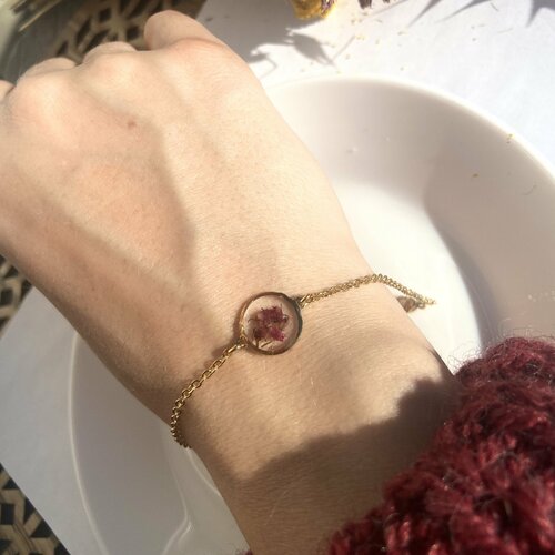 Bracelet doré de fleur de bruyère rose cadeau pour elle