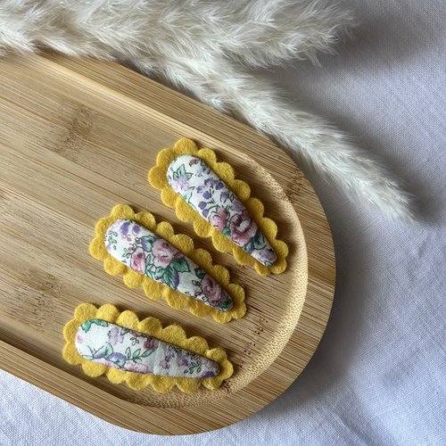 Lot de 3 barrettes bébé fille clic-clac 7 cm faites main en coton et feutrine – accessoire cheveux – cadeau naissance