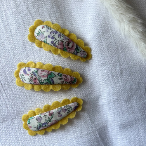 Lot de 3 barrettes bébé fille clic-clac 7 cm faites main en coton et feutrine – accessoire cheveux – cadeau naissance