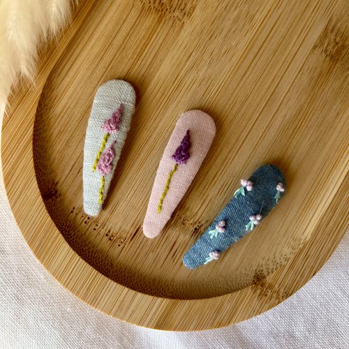 3 barrettes bébé brodées à la main, lin et feutrine, accessoires cheveux enfant, idée cadeau naissance