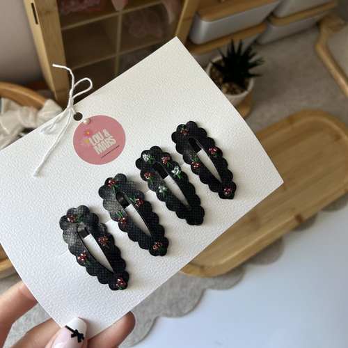 Lot de 4 barrettes bébé fille simili cuir 6 cm – pinces clic-clac faites main – accessoire cheveux – cadeau naissance
