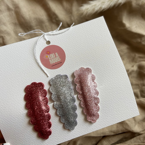 Lot de 3 barrettes bébé fille simili cuir 6 cm – pinces clic-clac faites main – accessoire cheveux – cadeau naissance