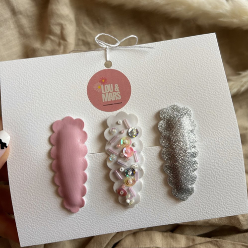 Lot de 3 barrettes bébé fille simili cuir 6 cm – pinces clic-clac faites main – accessoire cheveux – cadeau naissance