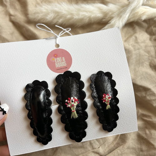 Lot de 3 barrettes bébé fille simili cuir 6,7 cm – pinces clic-clac faites main – accessoire cheveux – cadeau naissance