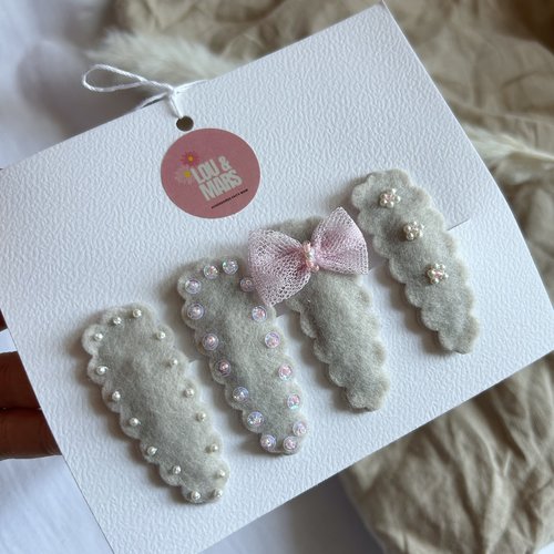 Barrette bébé fille clic-clac 6 cm faite main en coton et feutrine – accessoire cheveux artisanal – cadeau naissance