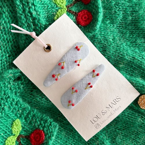 2 barrettes bébé brodées à la main, lin et feutrine, accessoires cheveux enfant, idée cadeau naissance