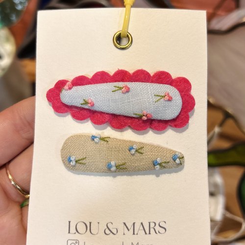 3 barrettes bébé brodées à la main, lin et feutrine, accessoires cheveux enfant, idée cadeau naissance