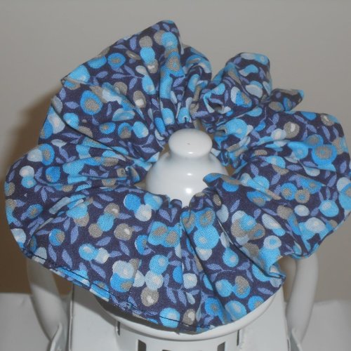 Chouchou foulard foulchie scrunchies simple en tissu bleu marine turquoise gris