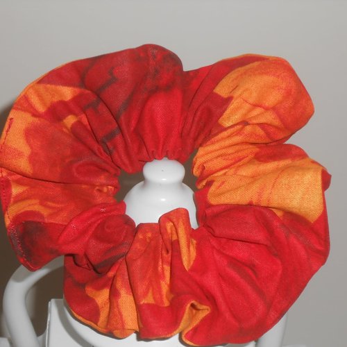Chouchou foulard foulchie scrunchies simple en tissu rouge et orange