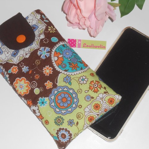 Pochette housse smartphone étui de rangement téléphone portable tissu coloré imprimé fleurs